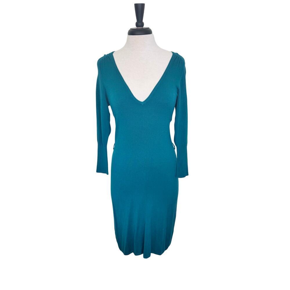 New VERTIGO PARIS Teal Knit‎ Sweater Midi Dress Long Sleeve Women's Sz M